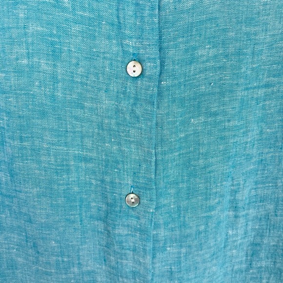 Tahari Womens 100% Linen Button Down Tunic Shirt Blue Medium beachy coastal boho - Picture 5 of 8